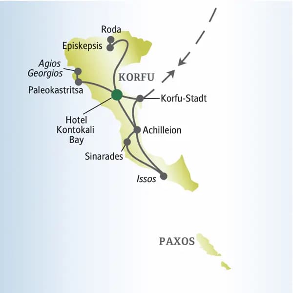 Auf dieser me&more-Reise für Singles und Alleinreisende erkunden Sie von Ihrem Standort Korfu-Stadt aus die Insel im Norden wie im Süden und kommen u.a. nach Roda, Paleokastritsa, Achilleion und Issos.